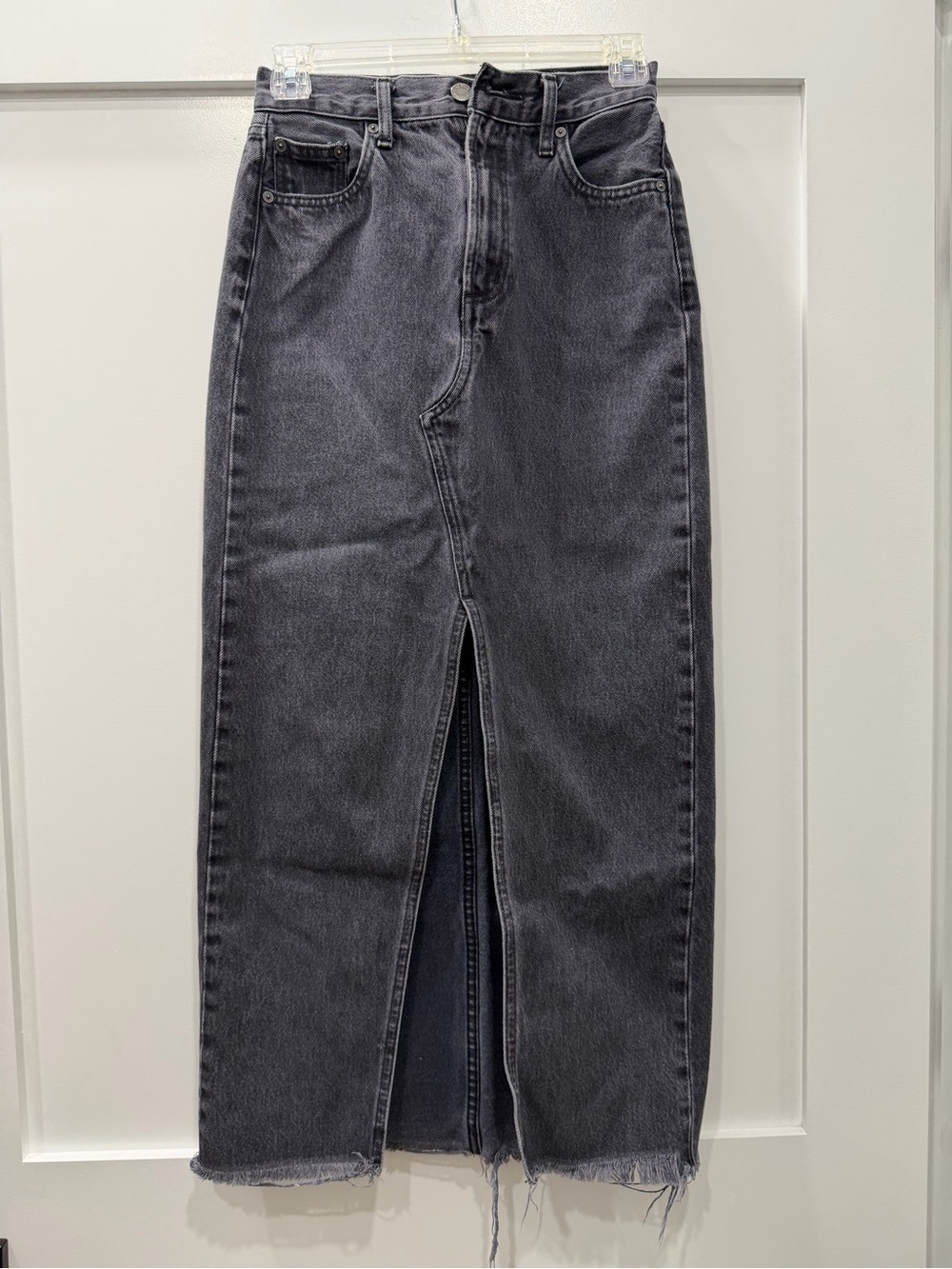 Denim Forum Black/Washed Black Maxi Denim Skirt with Front Slit